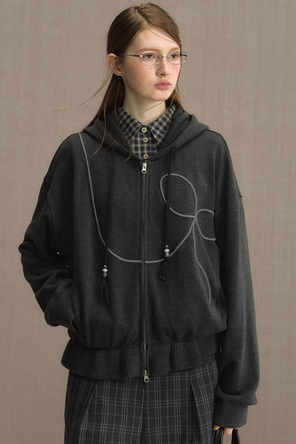 Autumn Gray Hooded Zipper Jacket