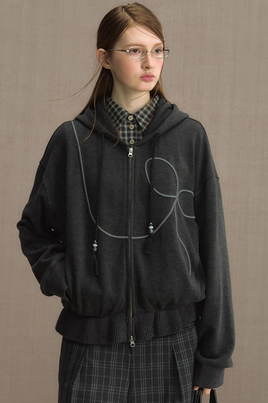 Autumn Gray Hooded Zipper Jacket