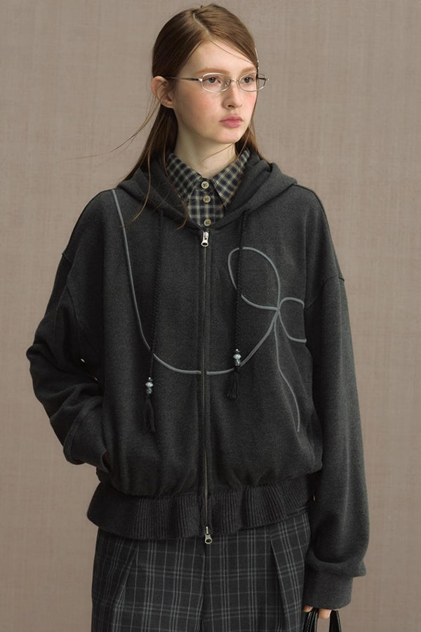 Autumn Gray Hooded Zipper Jacket