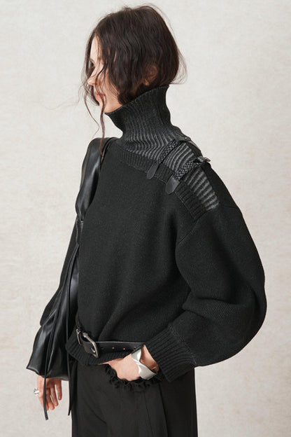 Hand-Woven Leather Loop Sweater