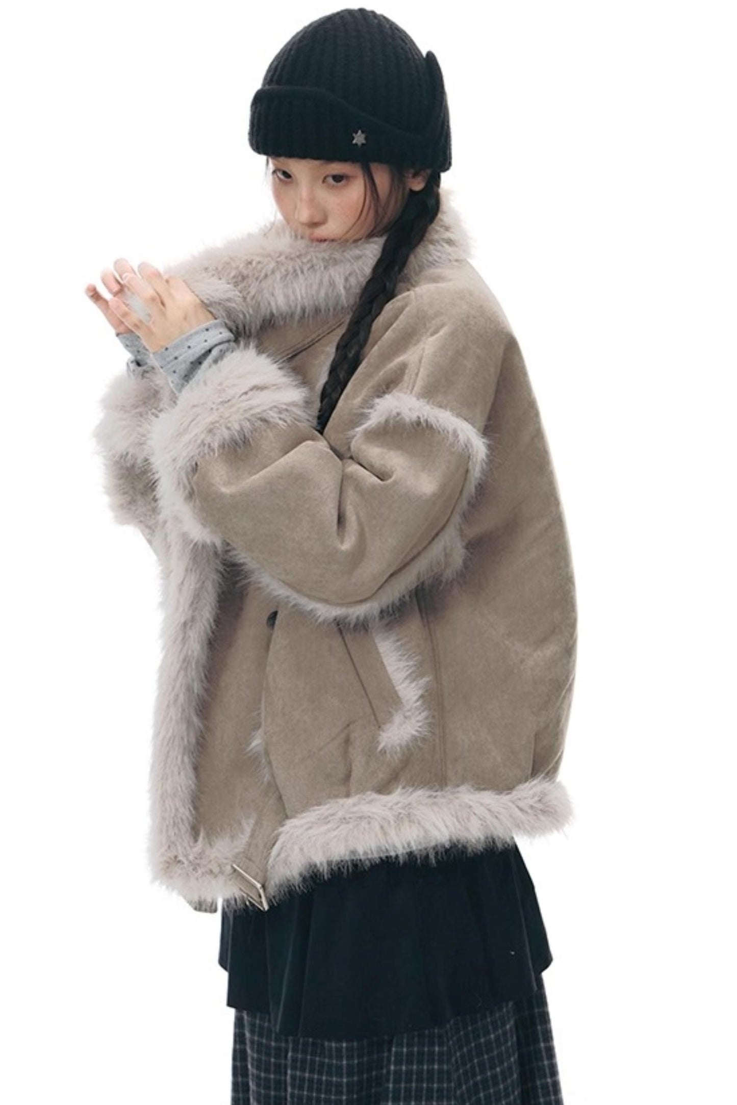 Lapel Shearling Suede Coat