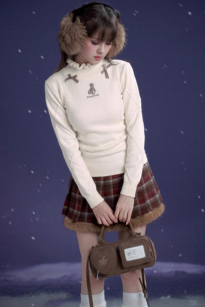 Red-Brown Plaid Skirt Coat Set-Up