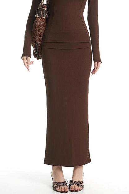 Elegant Brown Knitted Skirt