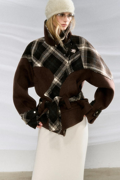 OVERSIZED CHECKED TWEED RAGLAN JACKET