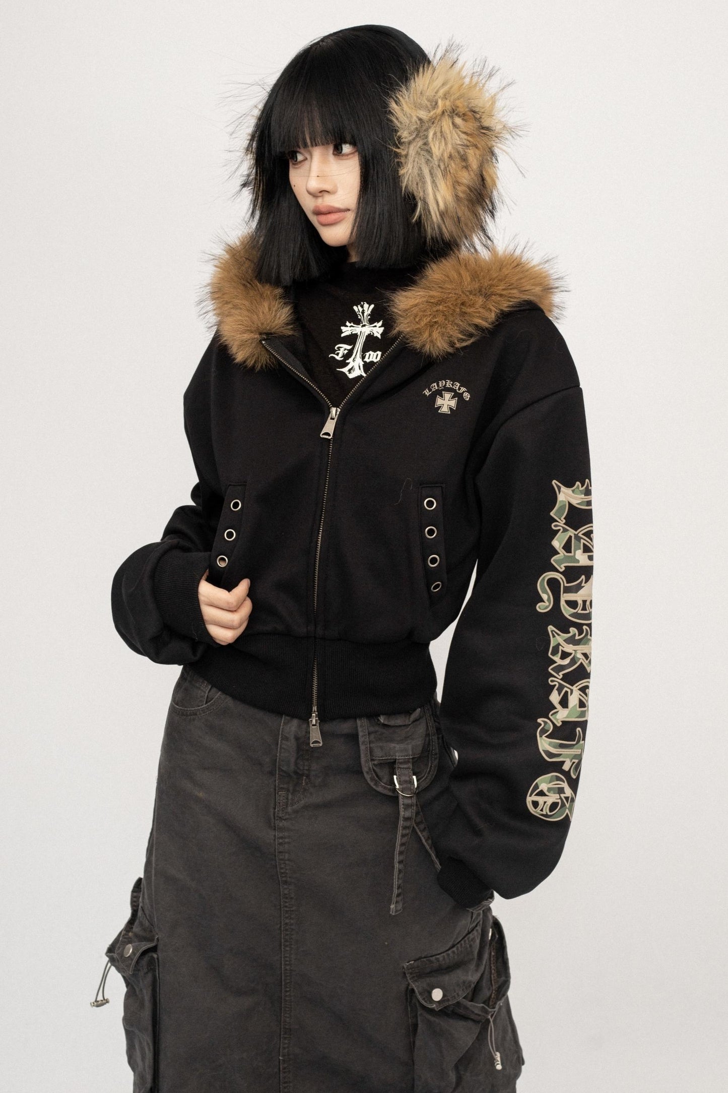 Vintage Spice Black Fur Short Jacket