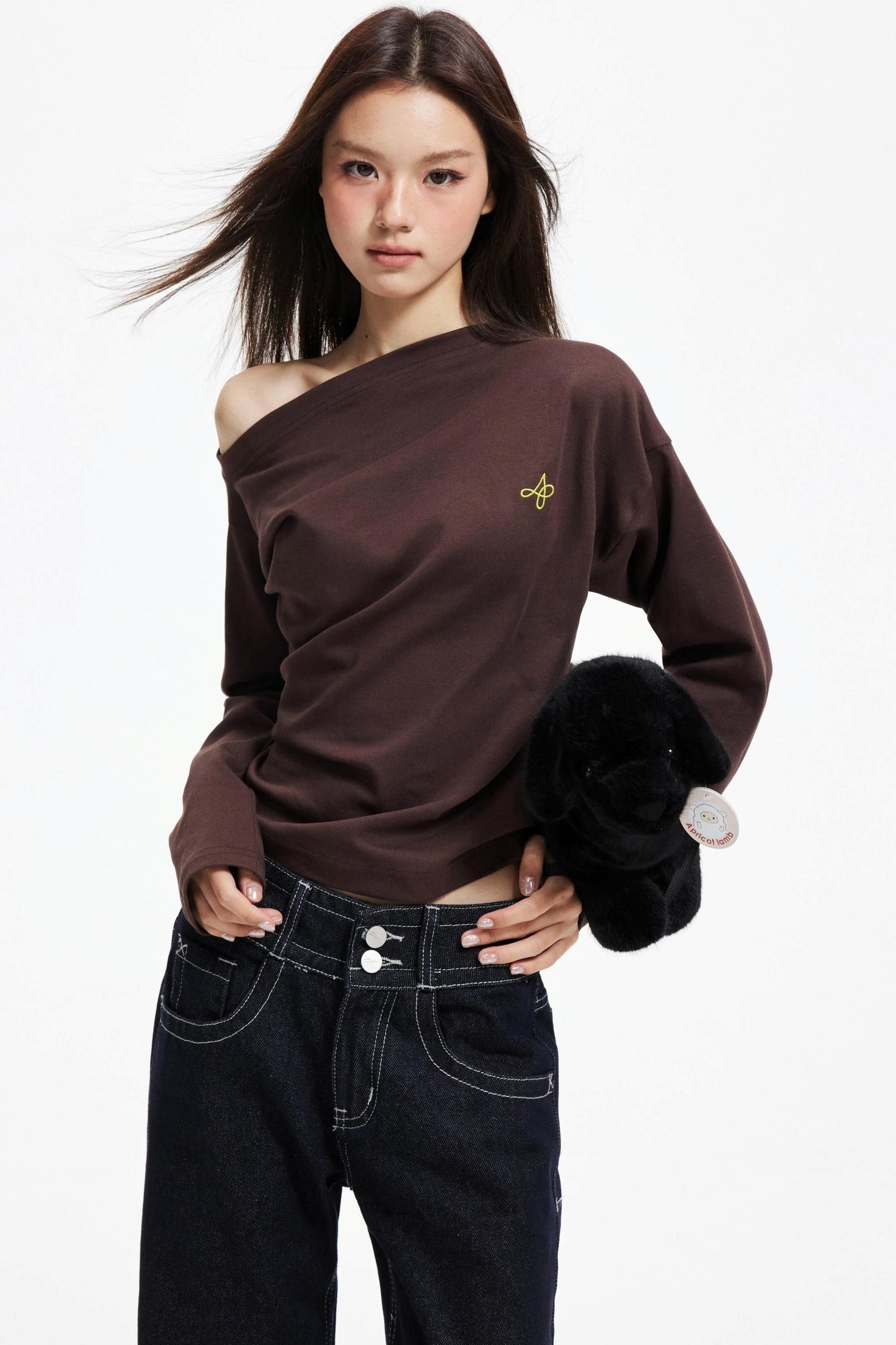 Irregular Slanted Shoulder Knitted Top