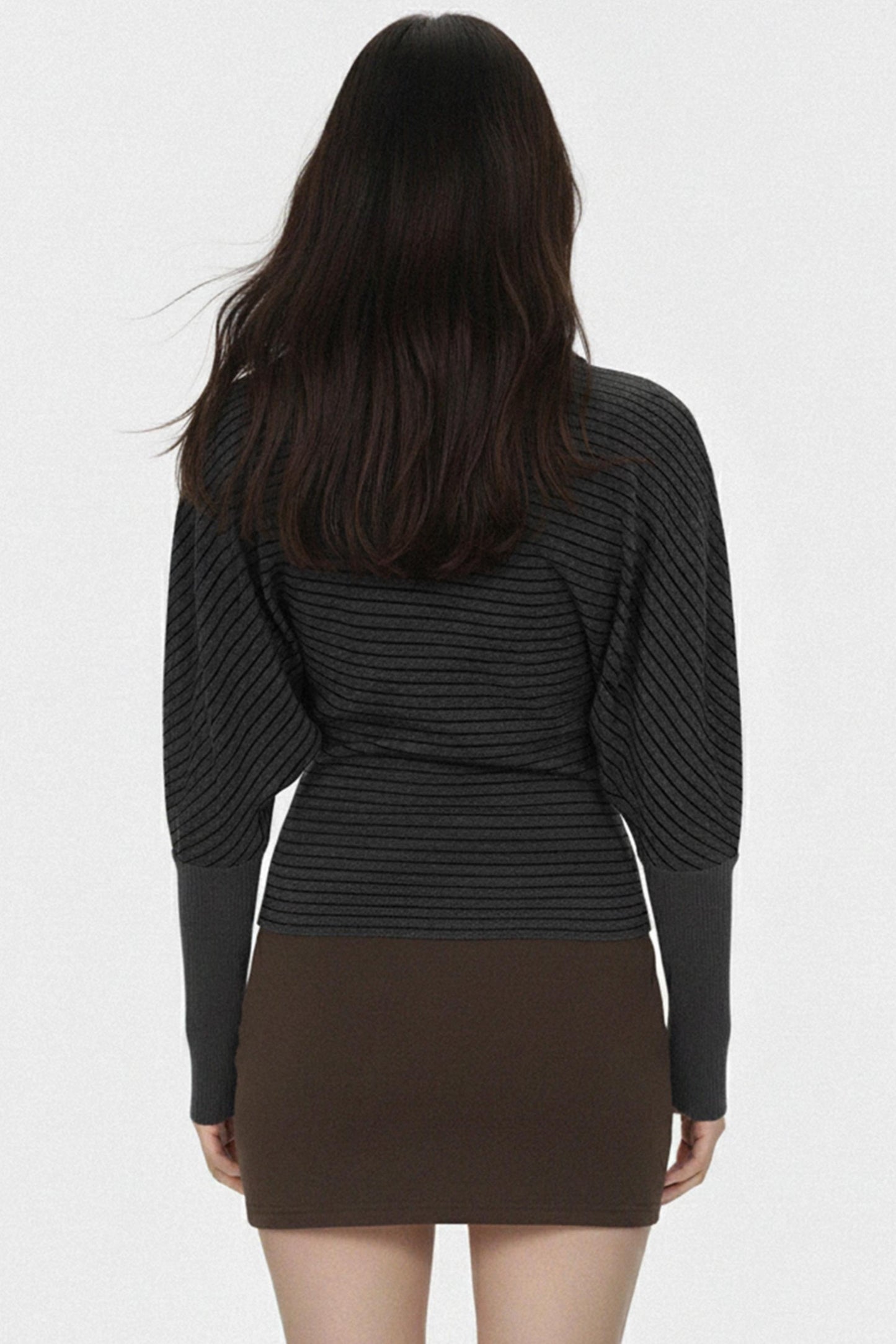 Dark Gray Striped Pleated Top