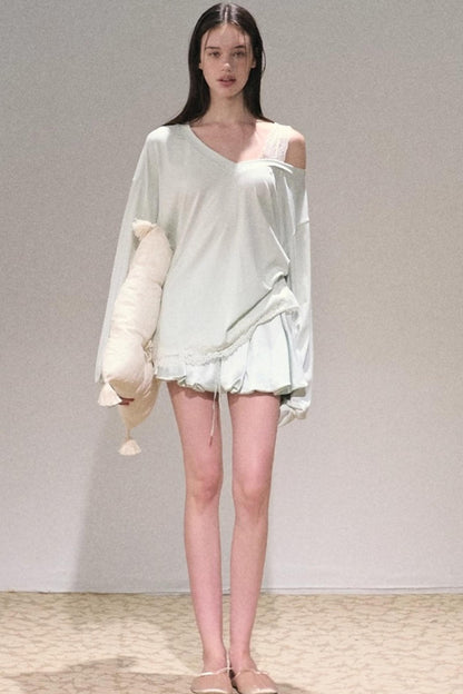 Greenery Lace Slanted Pullover Sweatshirt