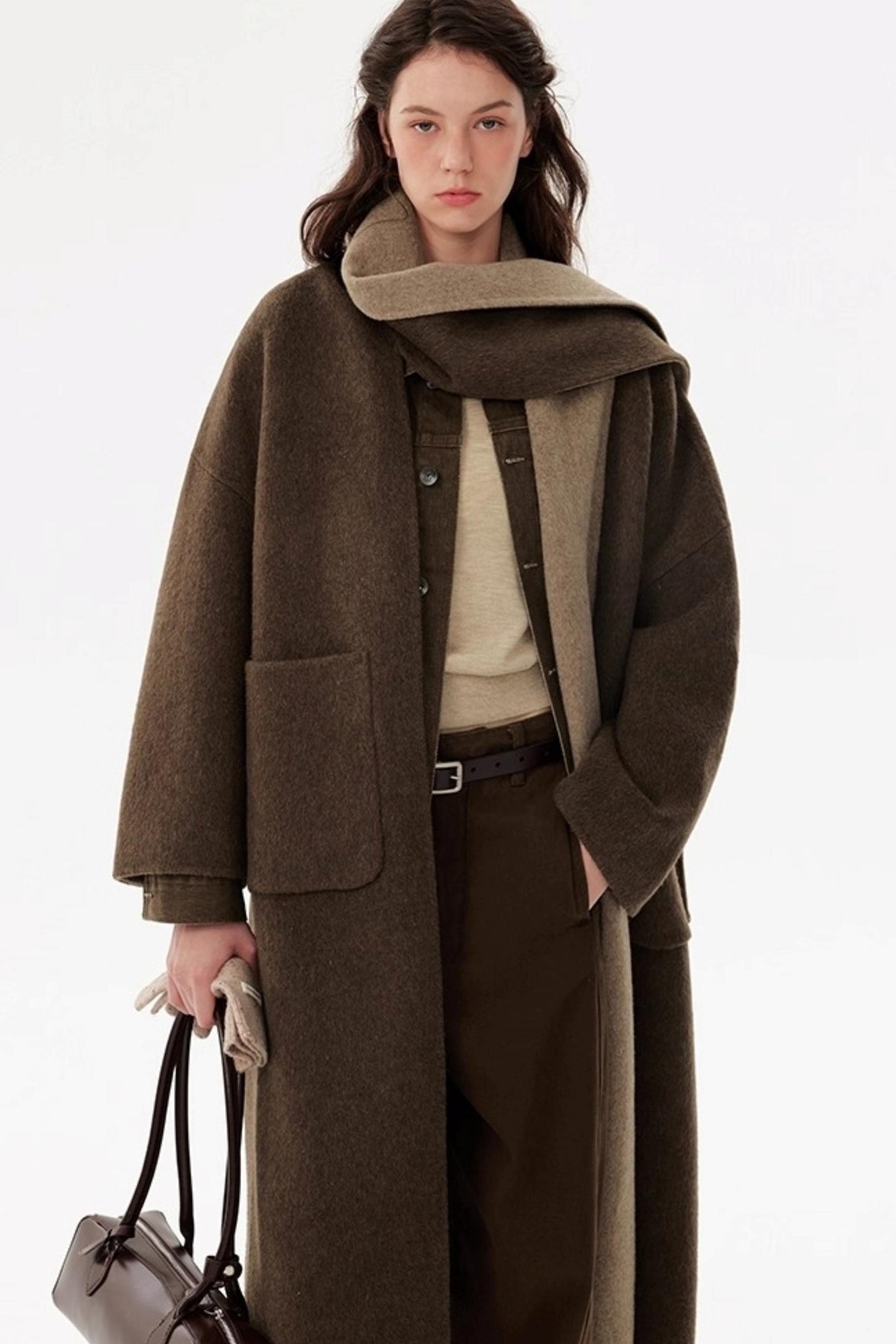 Woolen Scarf Collar Reversible Coat