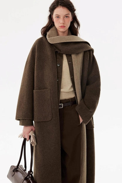 Woolen Scarf Collar Reversible Coat