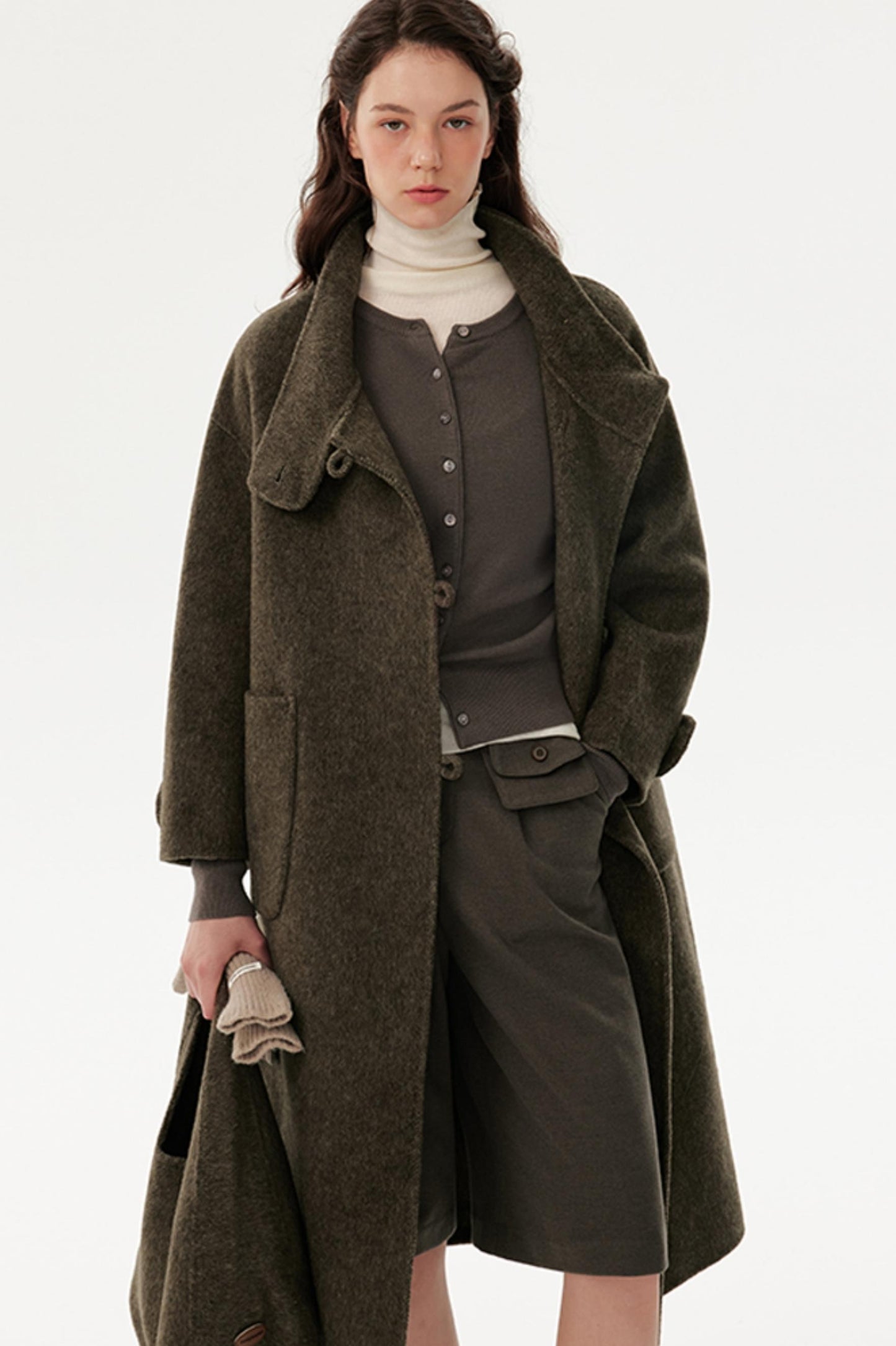 Collar Wool Reversible Coat & Bag Set