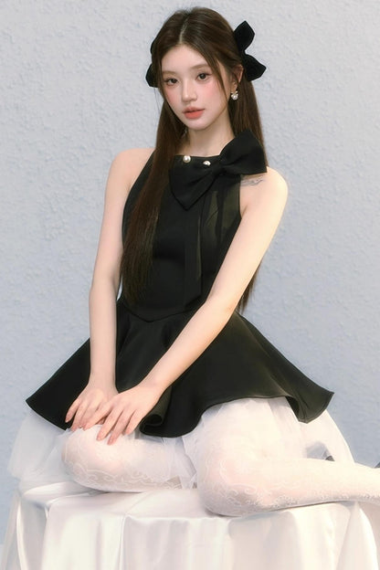 Obsidian French Bow Sleeveless A-Line Dress