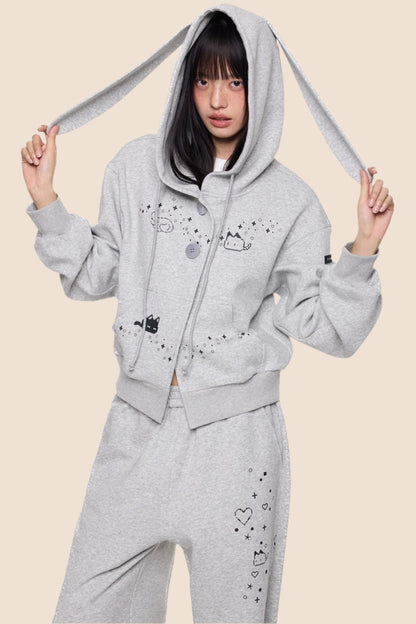 Rabbit Cartoon Hoodie Jacket Pants Set-Up