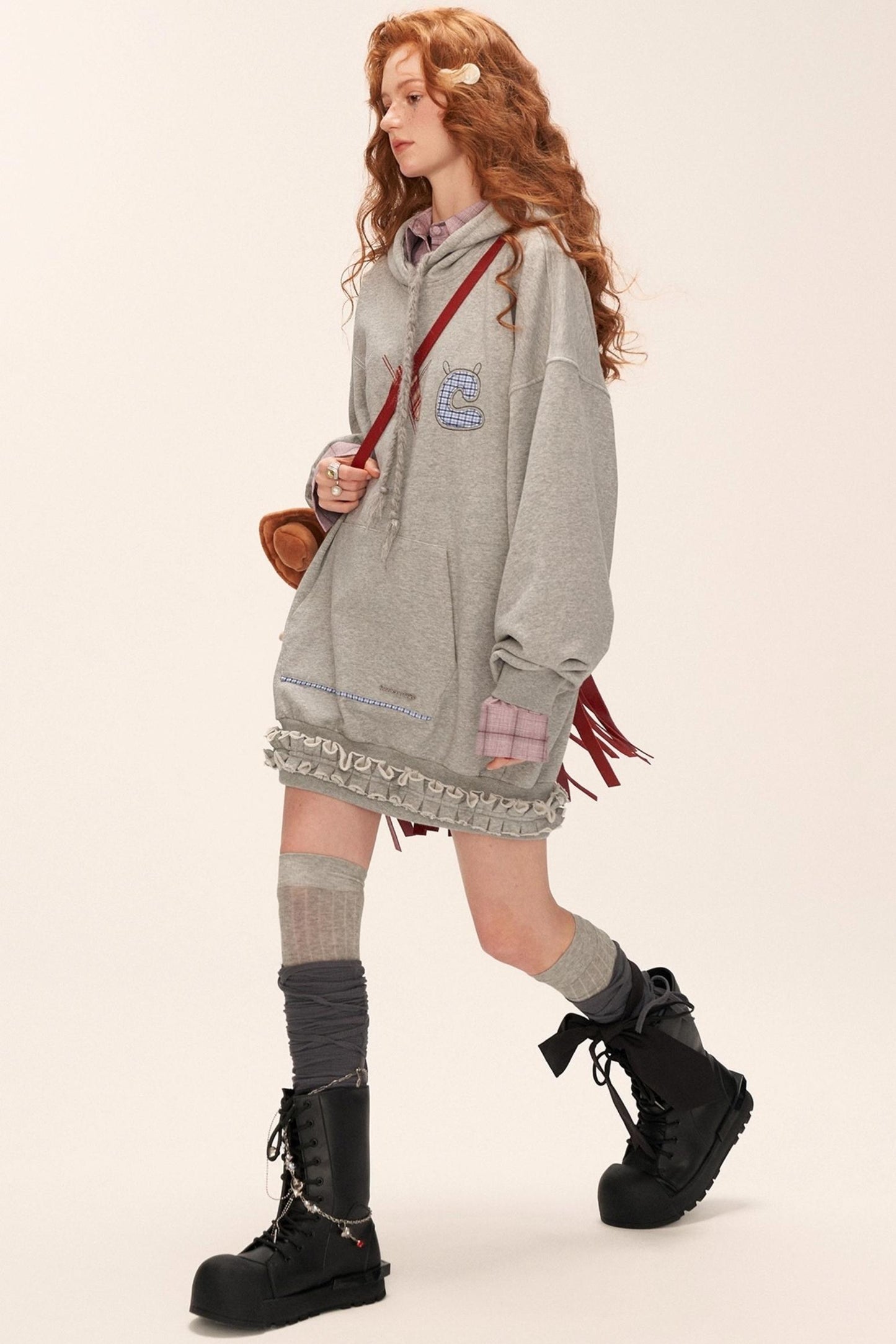 Patch Plaid Hooded Dress