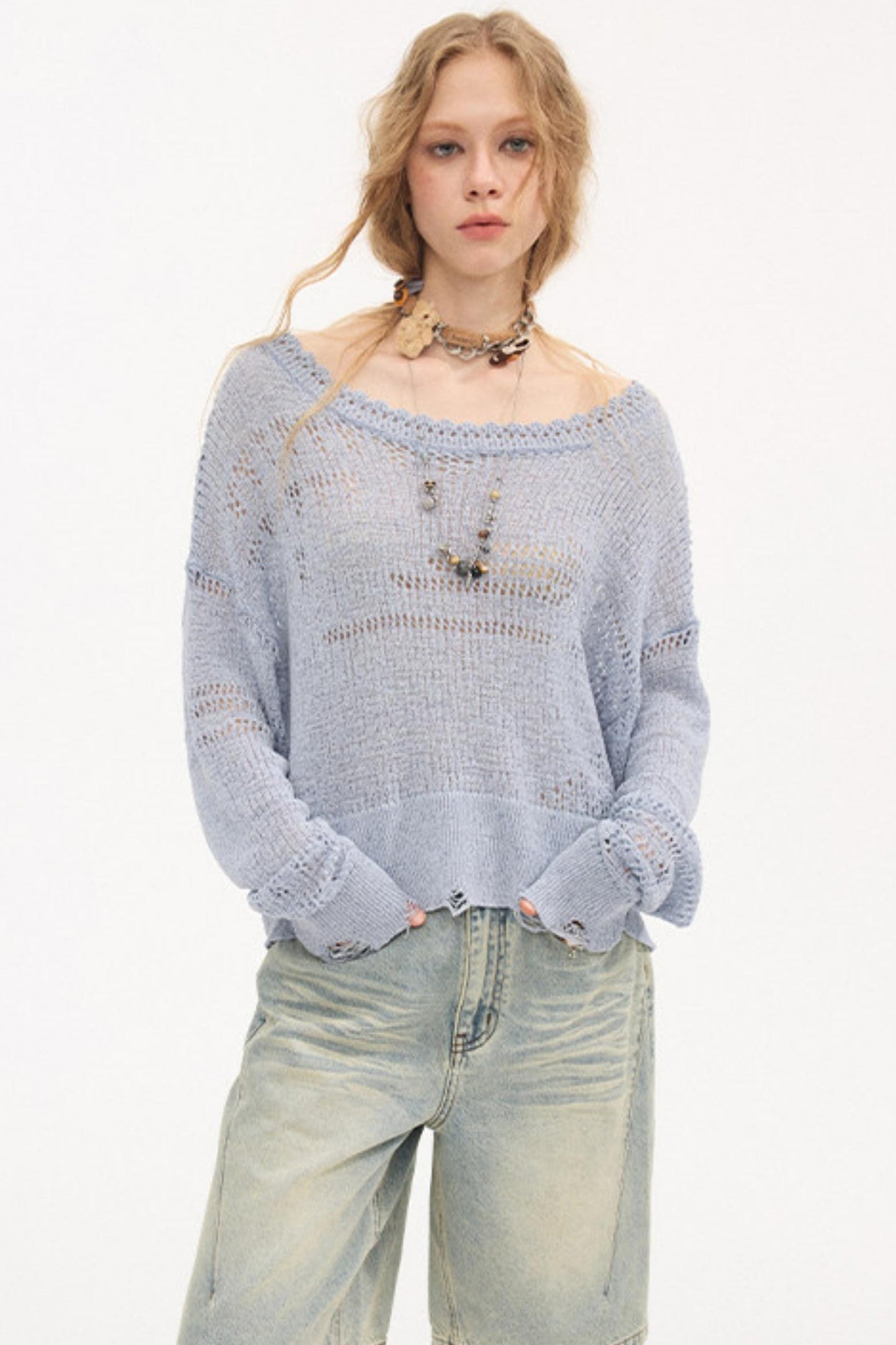 Distressed Denim Split Shorts