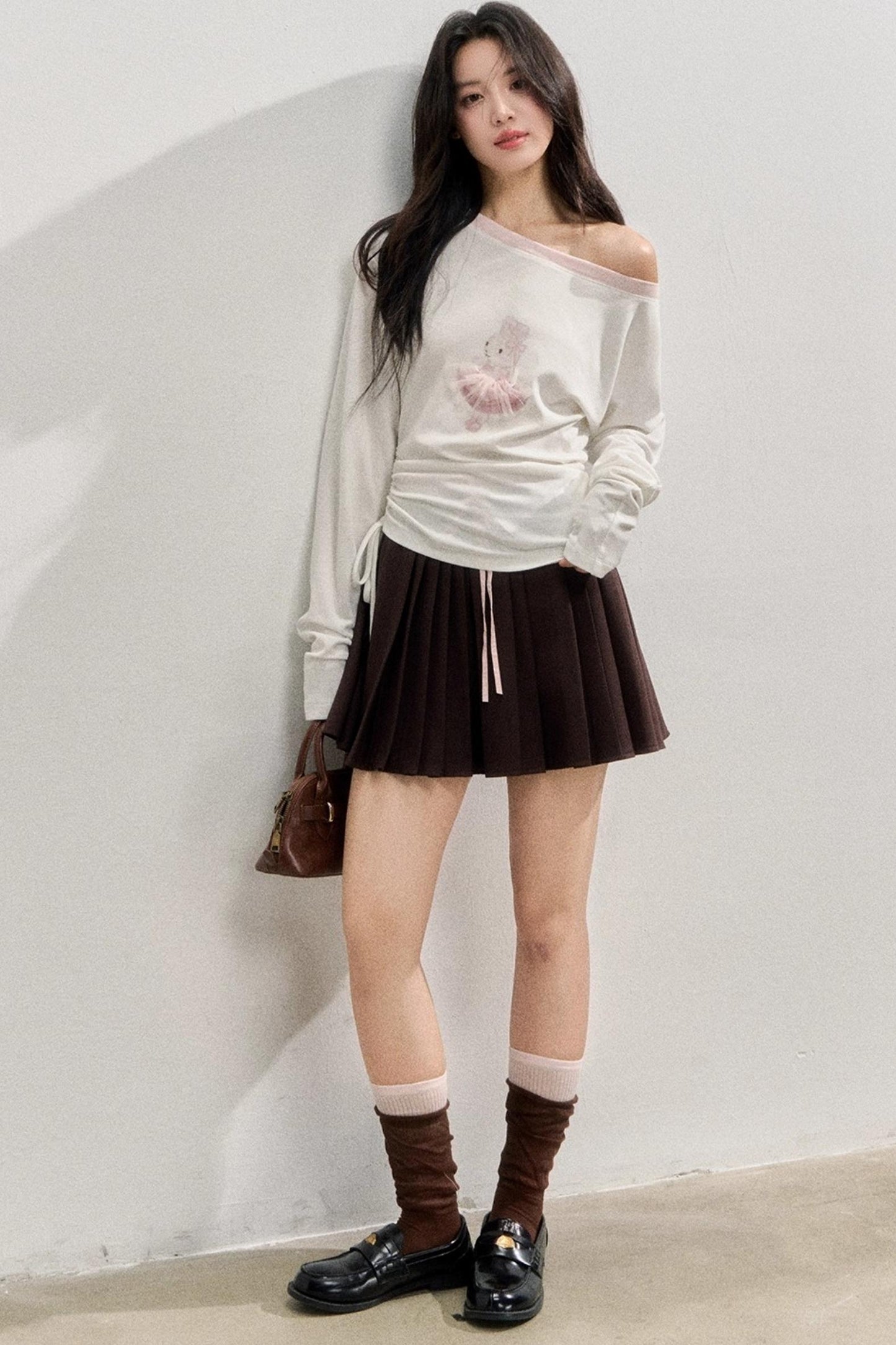 Slanted Shoulder Cotton Retro Long-Sleeved T-Shirt