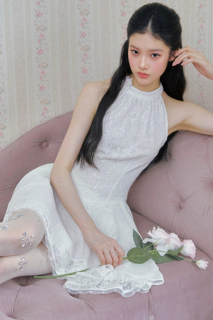 Florales Spitzenkleid mit Pailletten