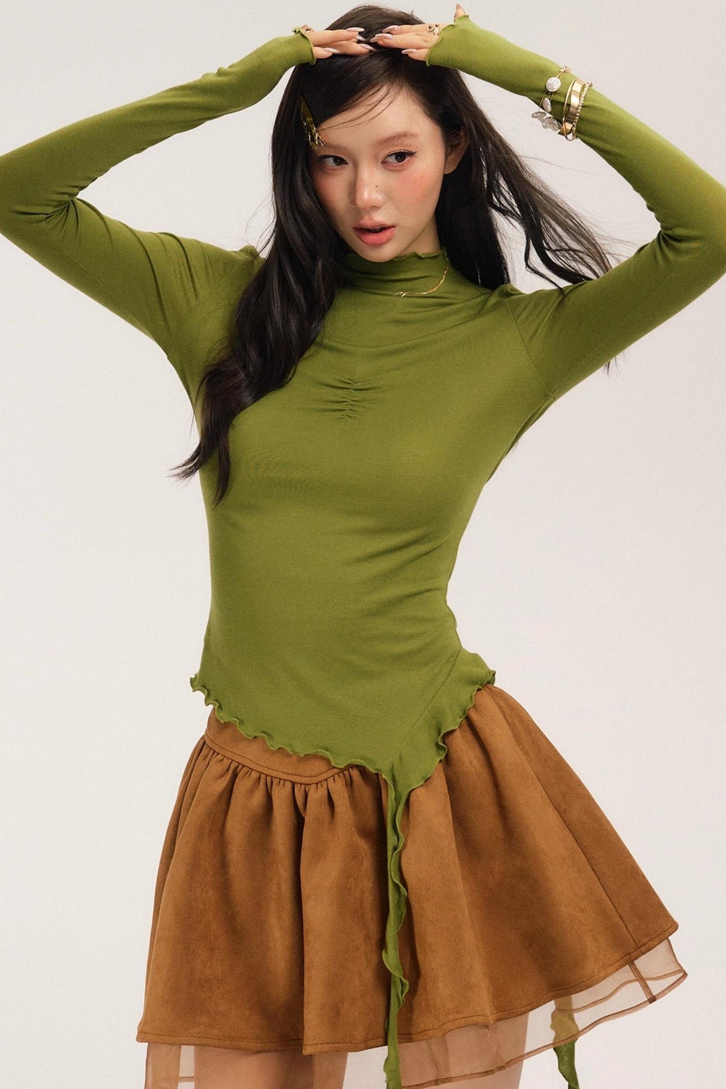 Suede Flower Bud Puffy Skirt