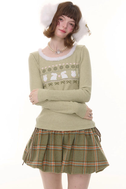 Slim Rabbit Print Knitted Base Shirt