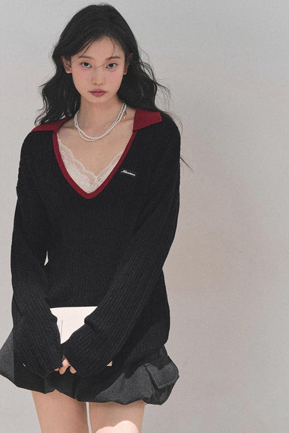 American College Wool V-Neck Sweater