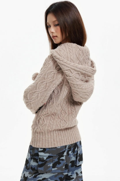 American Hooded Cable Knit Sweater