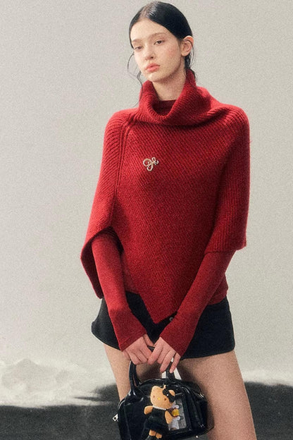 Maple Leaf Knit Sweater Cape Set-Up
