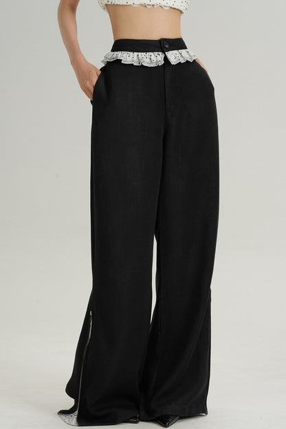 Designer Lace-Trimmed Pants