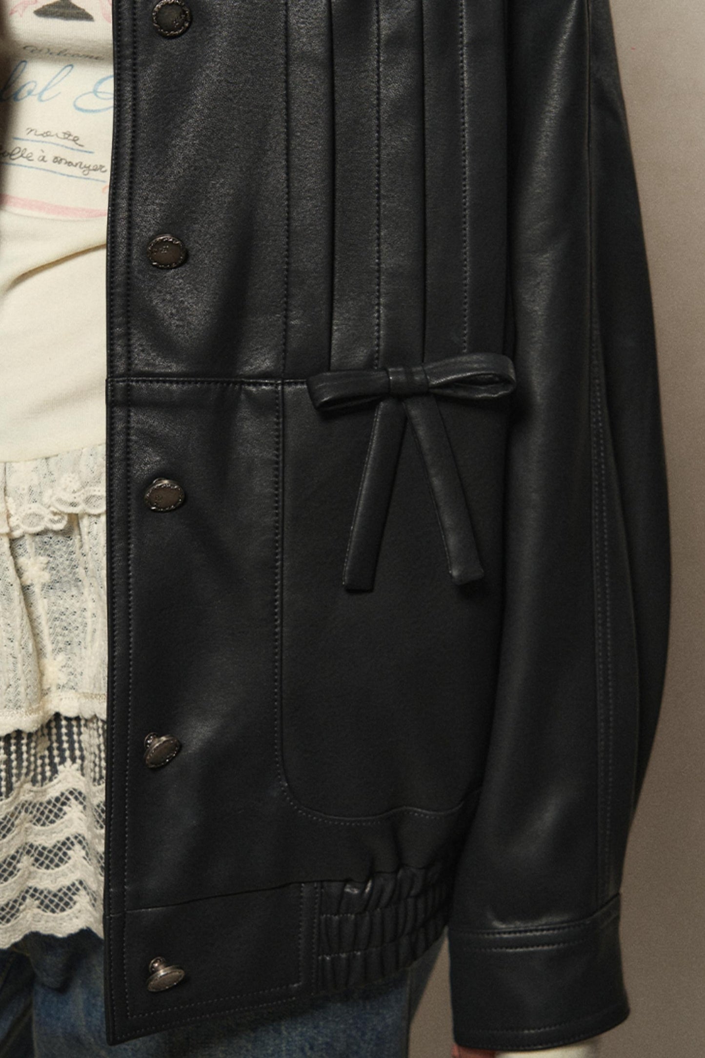 Black Loose PU Leather Biker Jacket