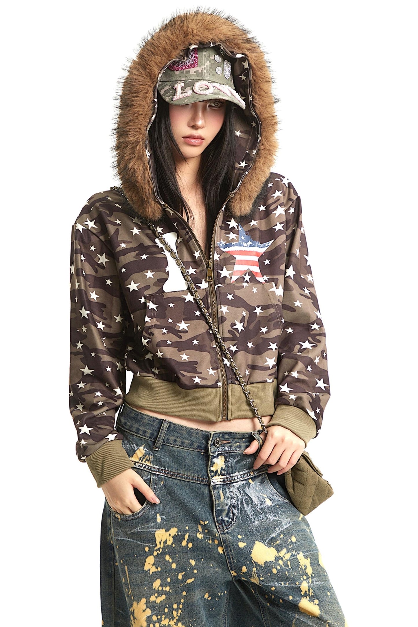 Vintage Mountain Fur Collar Slim Jacket