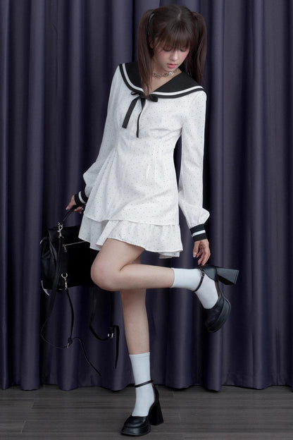 Polka Dot Sailor Neck Dress