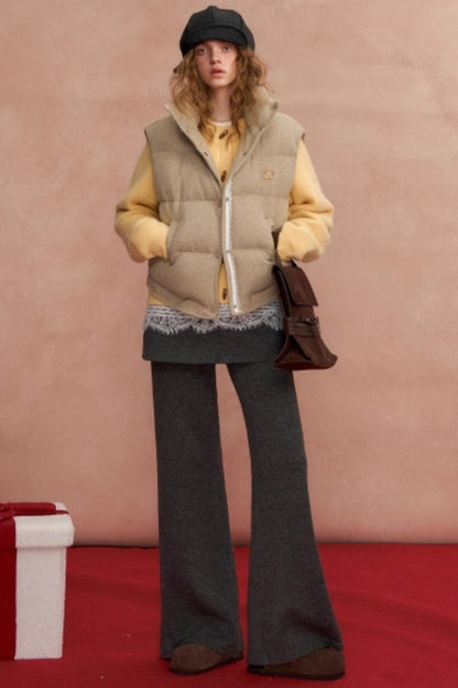 Lace Patchwork Stand Collar Puffer Vest