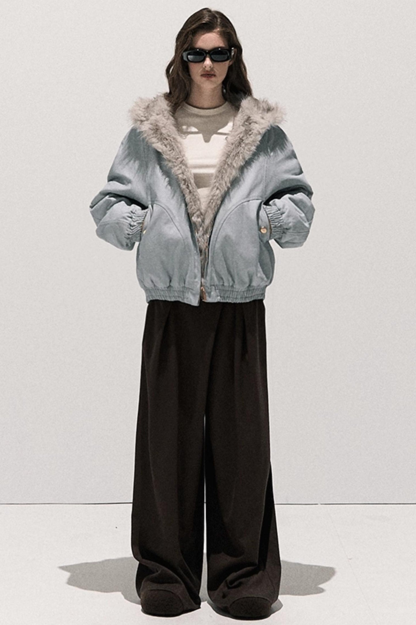 Tencel Wool Pleats Wide-Leg Pants