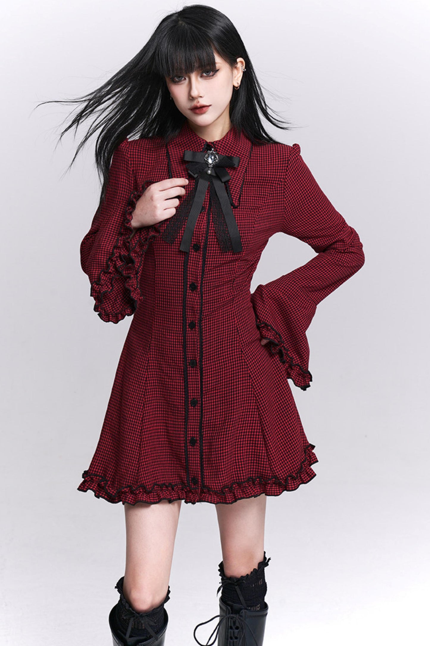 Red Plaid Shirt Dress