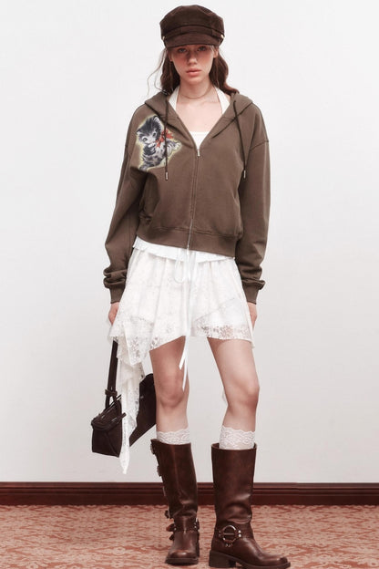 Luminous Kitten Print Hooded Jacket