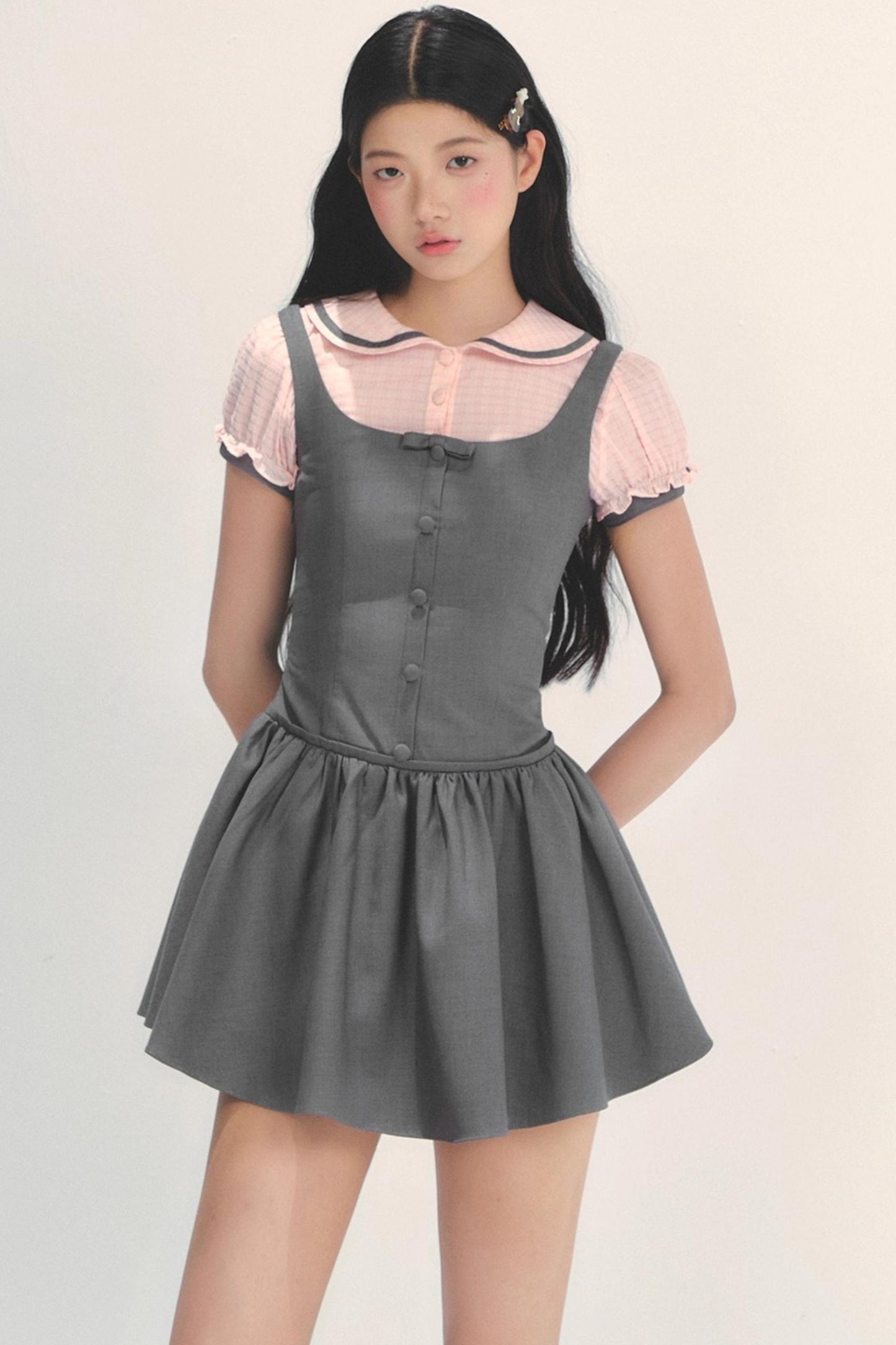 College Style Gray Pink Check Dress