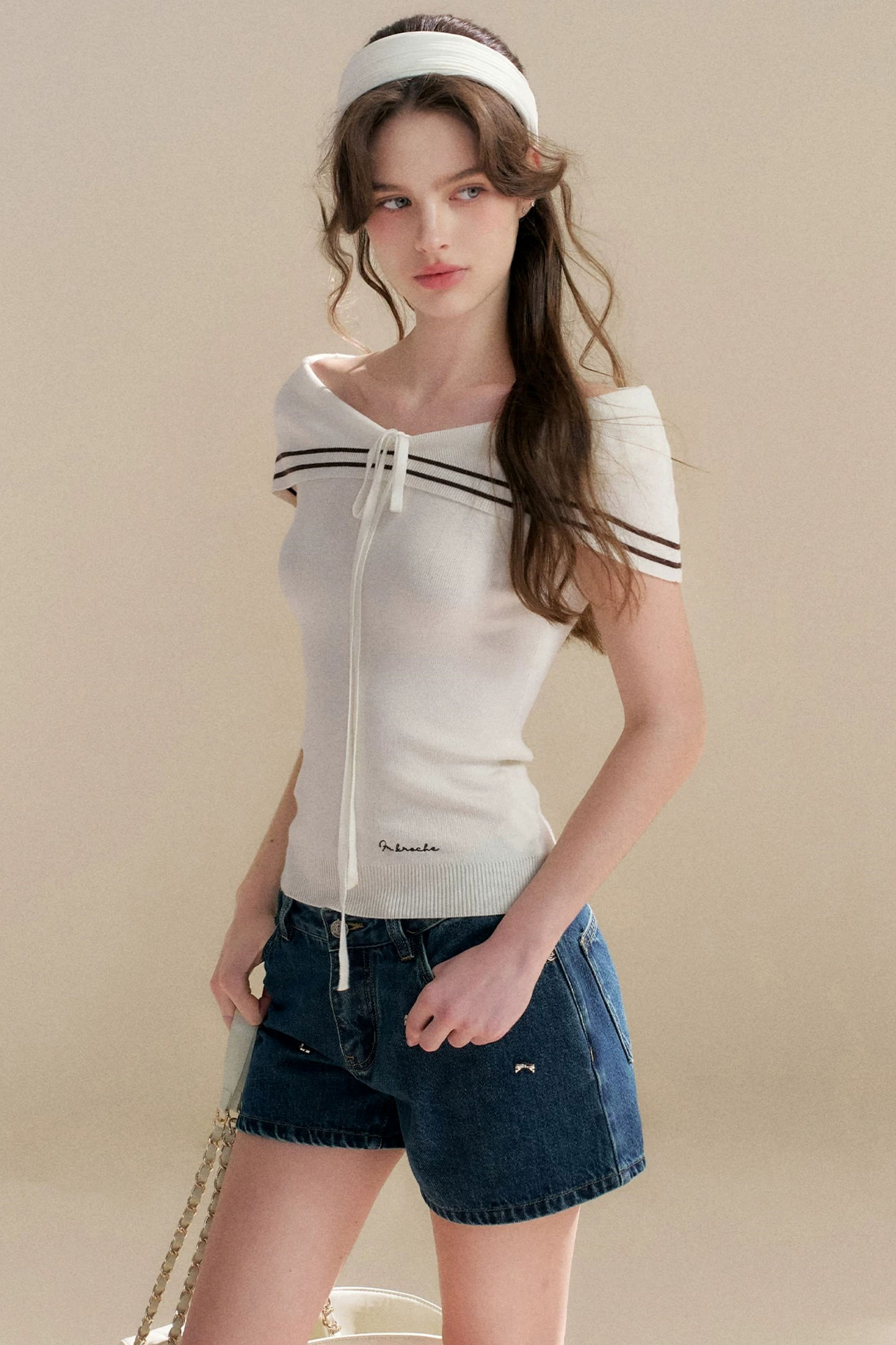 Soft Cotton Bowknot Denim Shorts