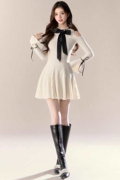 French Knitted Long-Sleeved Dress