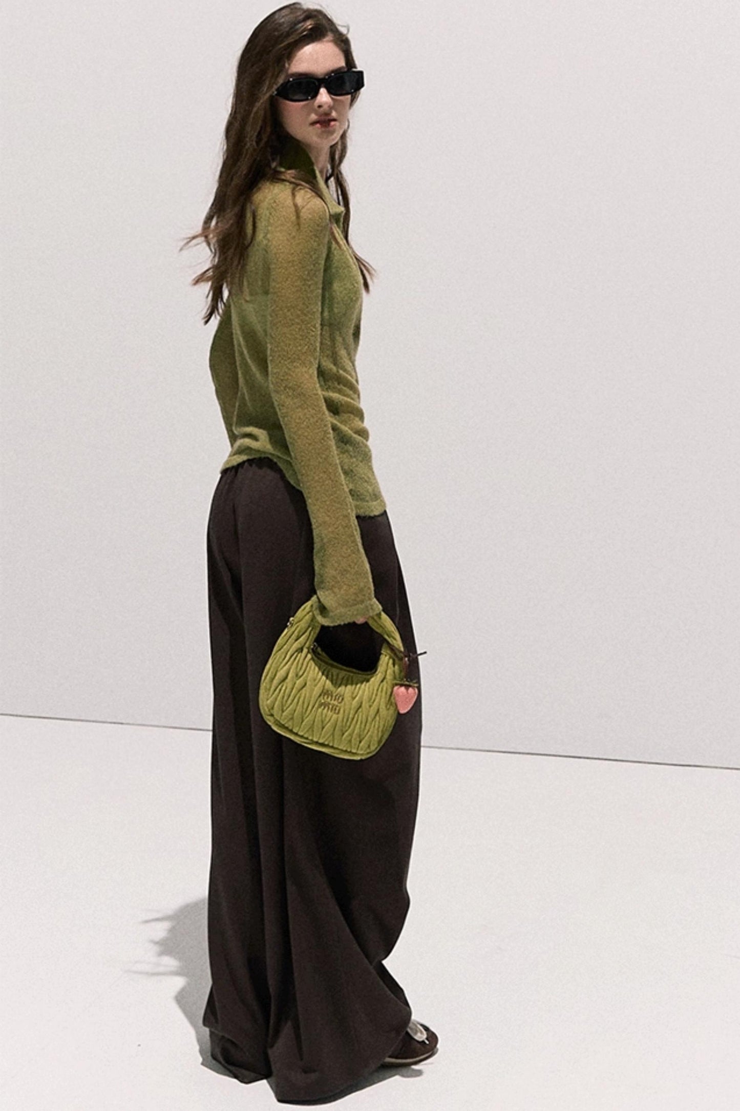 Tencel Wool Pleats Wide-Leg Pants