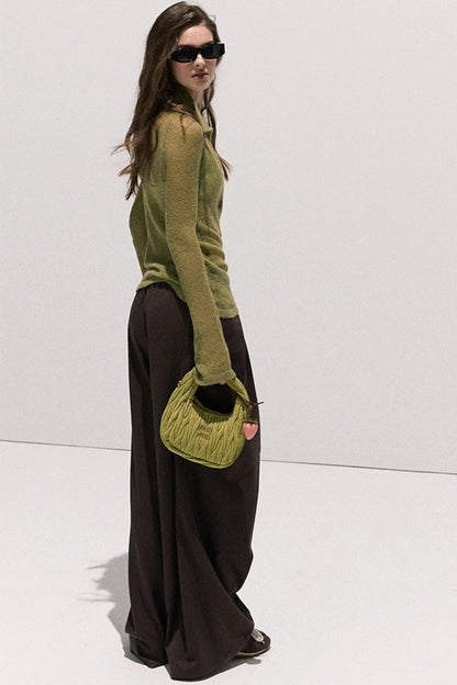 Tencel Wool Pleats Wide-Leg Pants