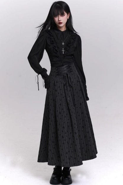 Gray Striped A-Line Skirt