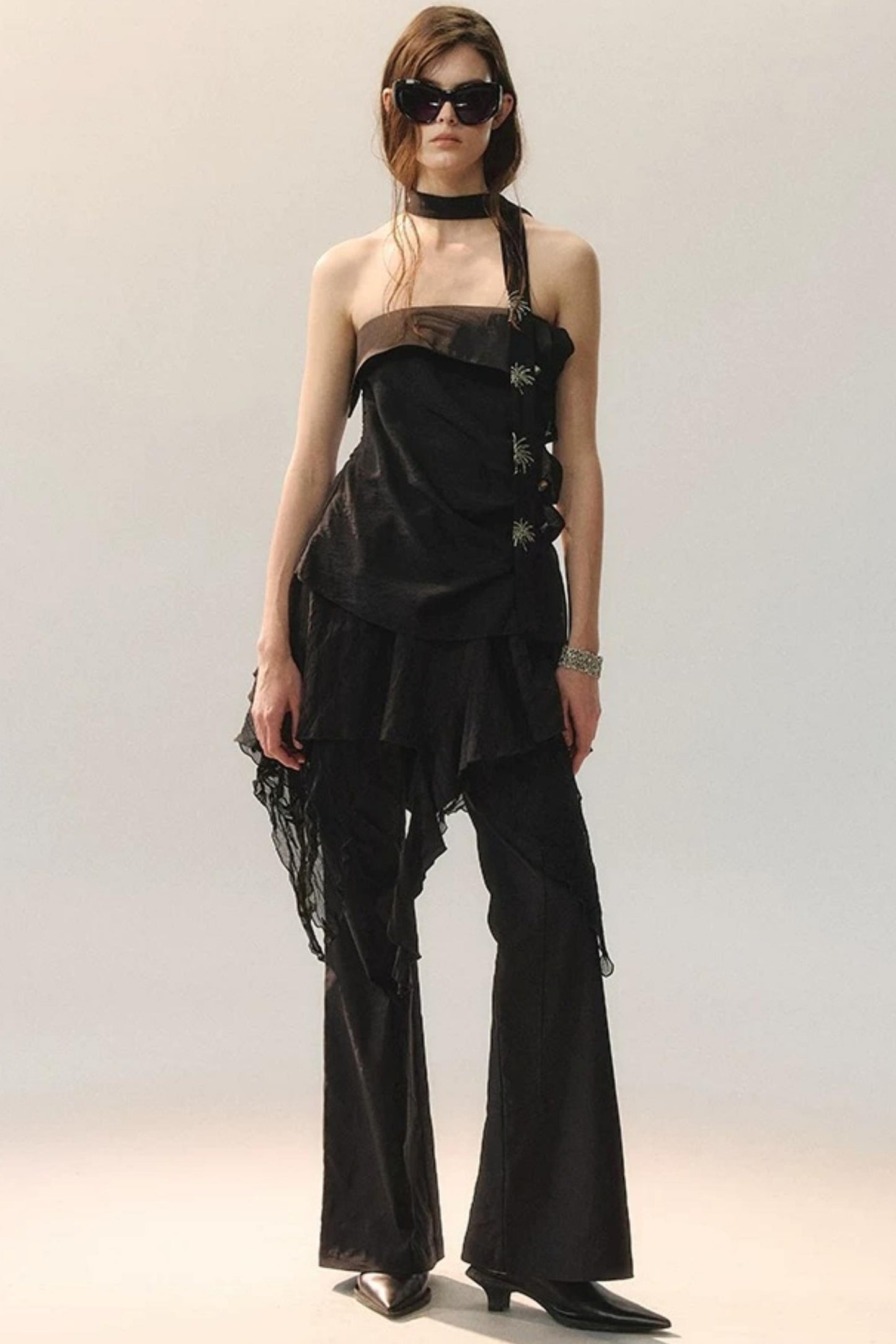 Pantalon Irrégulier à Dentelle Détachable