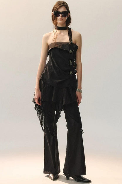 Pantalon Irrégulier à Dentelle Détachable