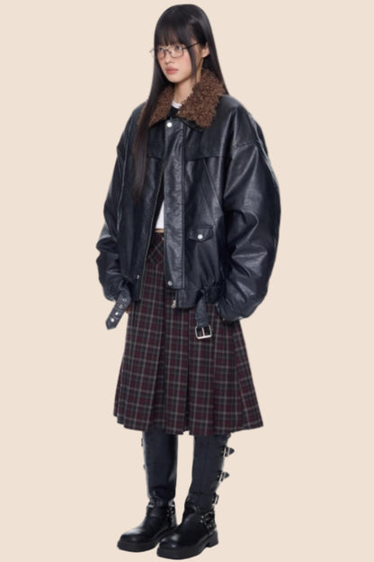 Fur Collar Leather Jacket