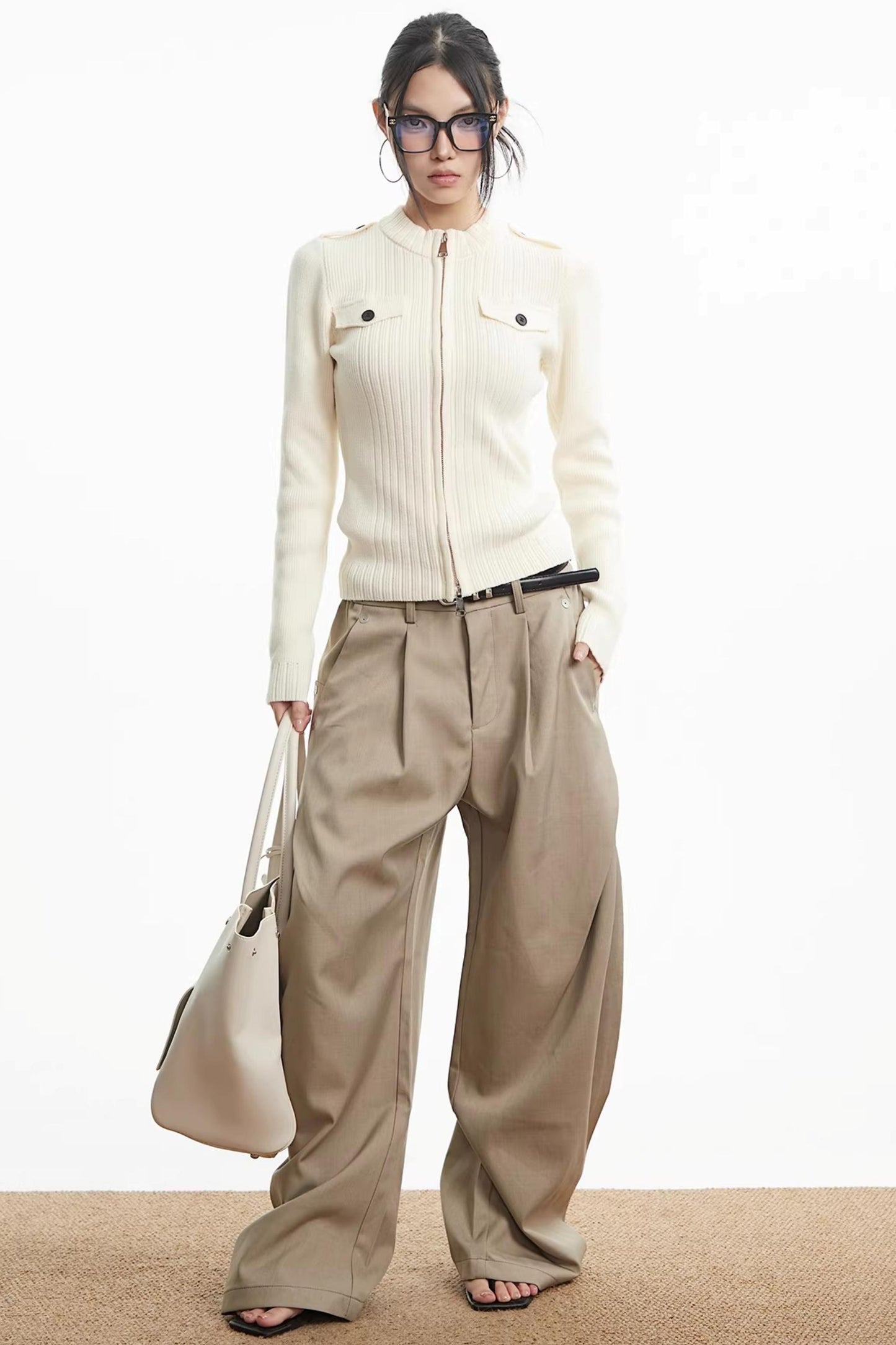 Knit Stand-Up Collar Cardigan