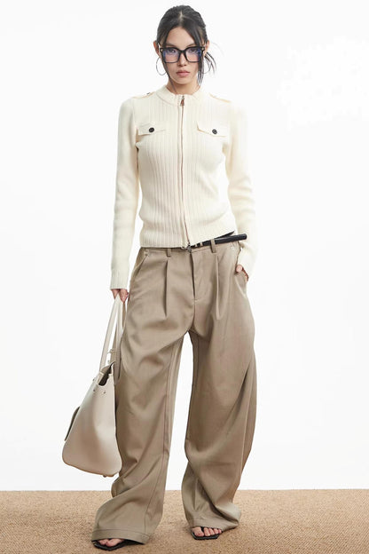 Knit Stand-Up Collar Cardigan