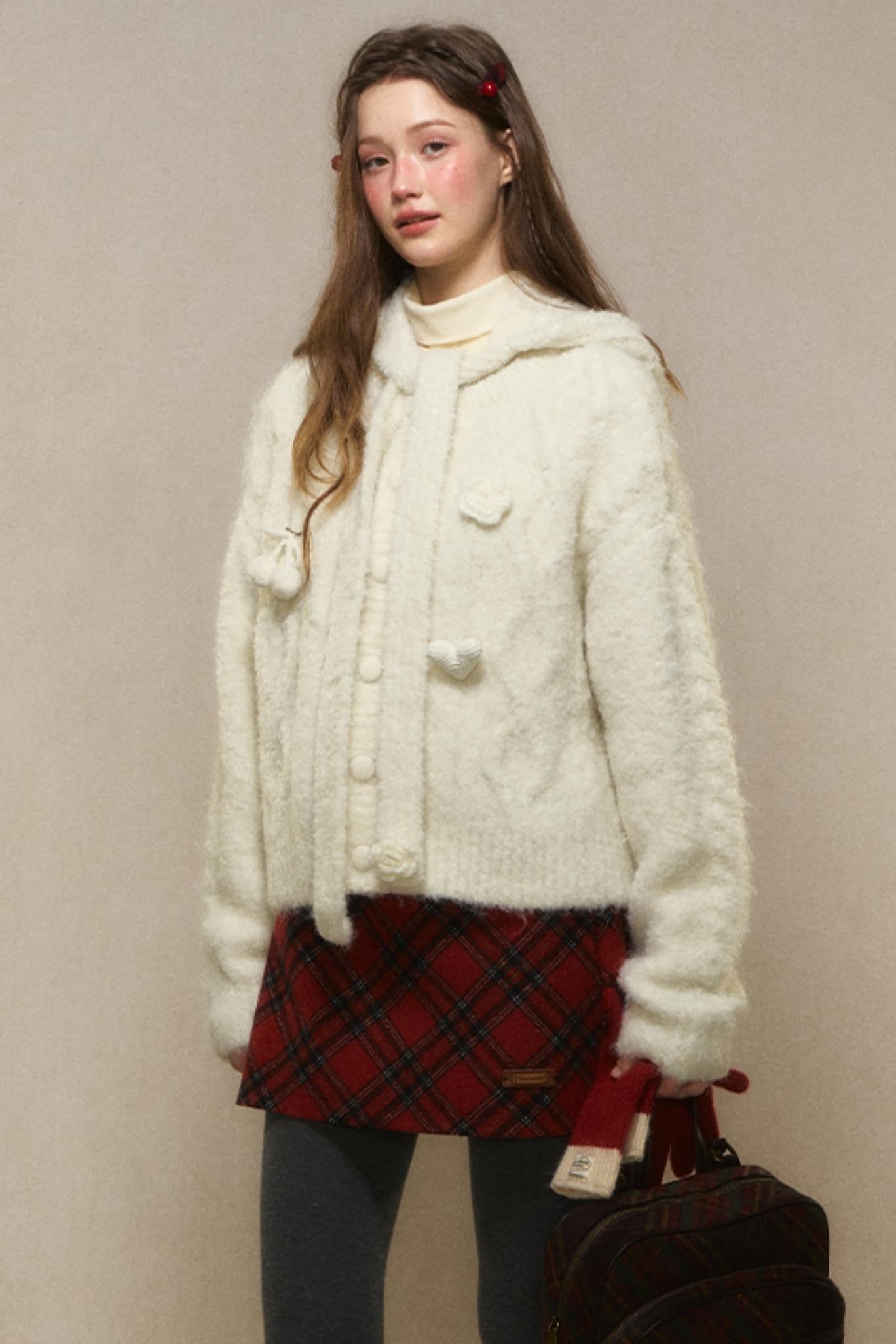 Winter Flower Appliqué Sweater Jacket Set-Up