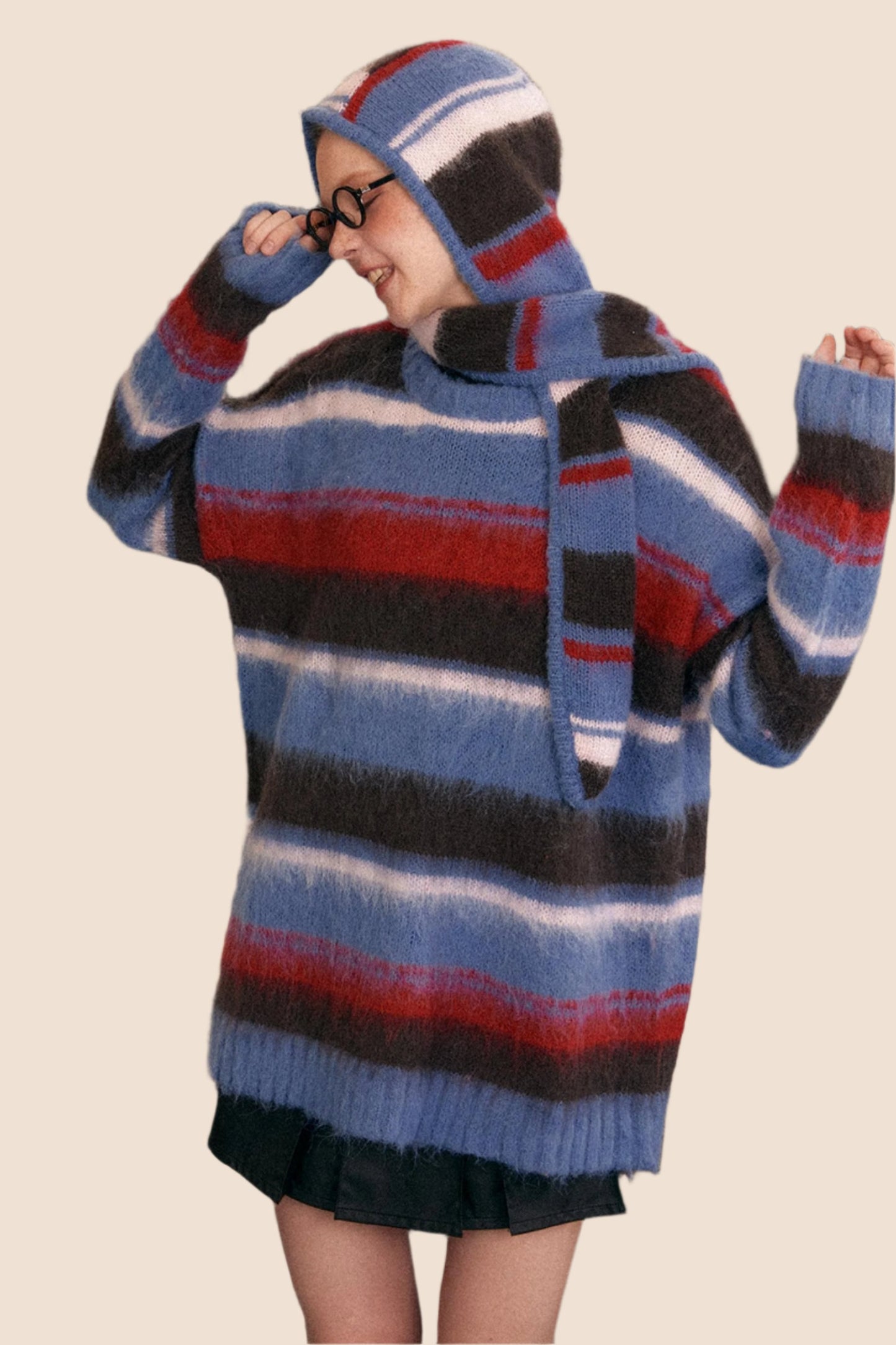 Vintage Hooded Slouchy Striped Pullover