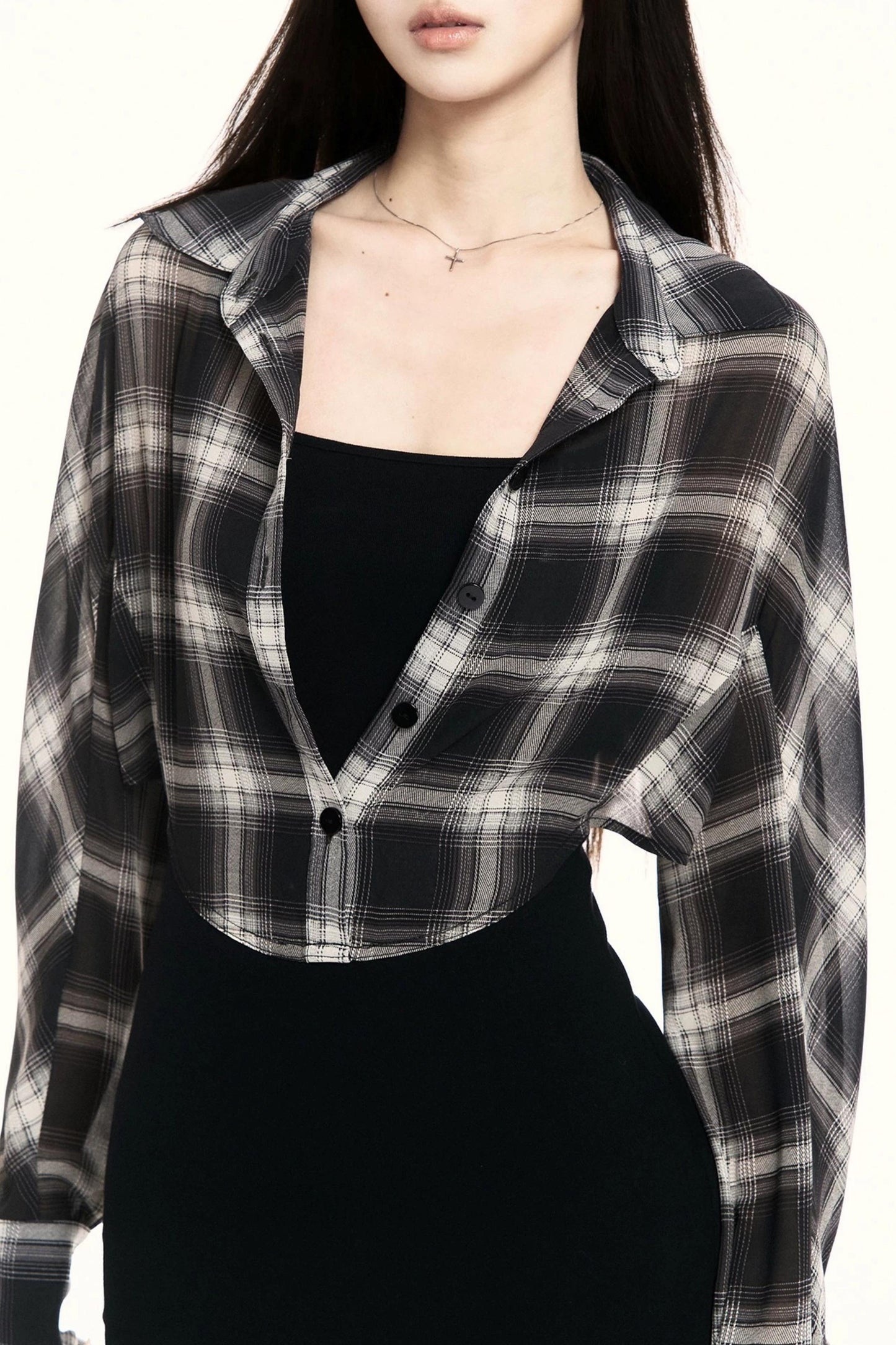 Plaid Shirt Knitted Camisole Dress