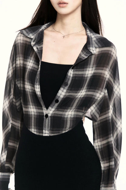 Plaid Shirt Knitted Camisole Dress