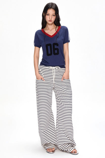 Color Block V-Neck Knit Tee